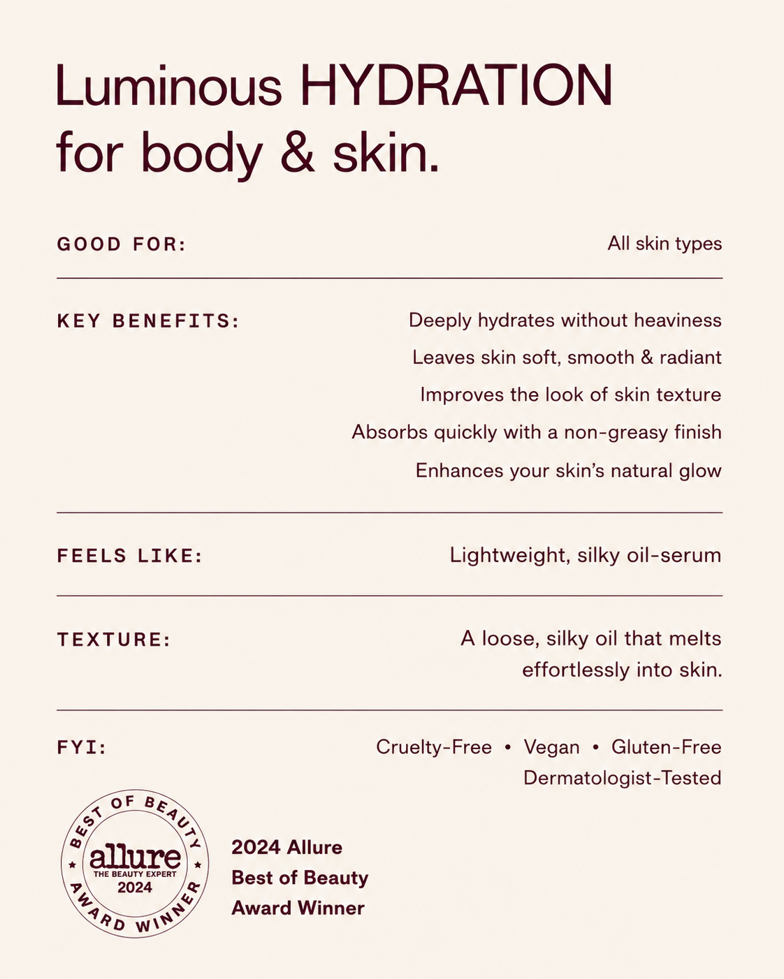 Featherweight Body Gloss luminous hydration benefits