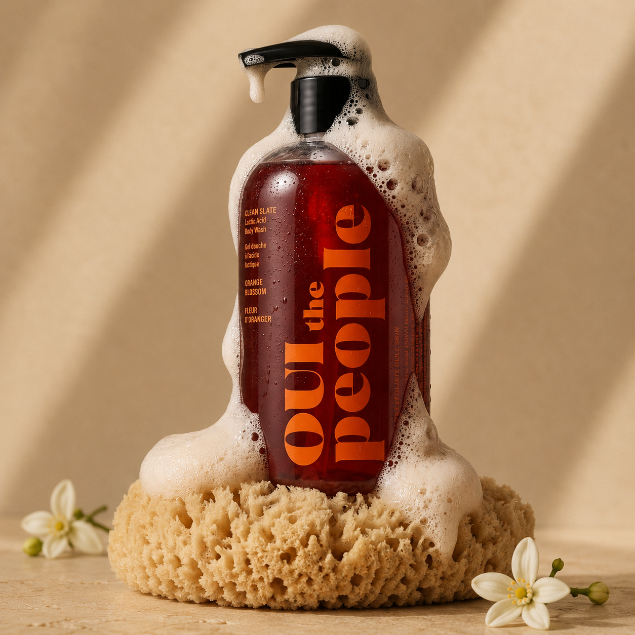 Clean Slate Lactic Acid Body Wash bottle with foam